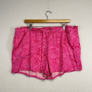 Stella Parker Collection Pink Tropical Print Elastic Waist Shorts Women's XXL‎